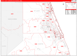Port St. Lucie Metro Area Wall Map Red Line Style 2024